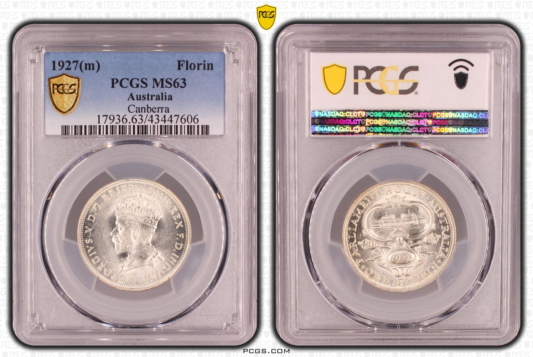 George V, Canberra, Florin, 1927, PCGS MS63