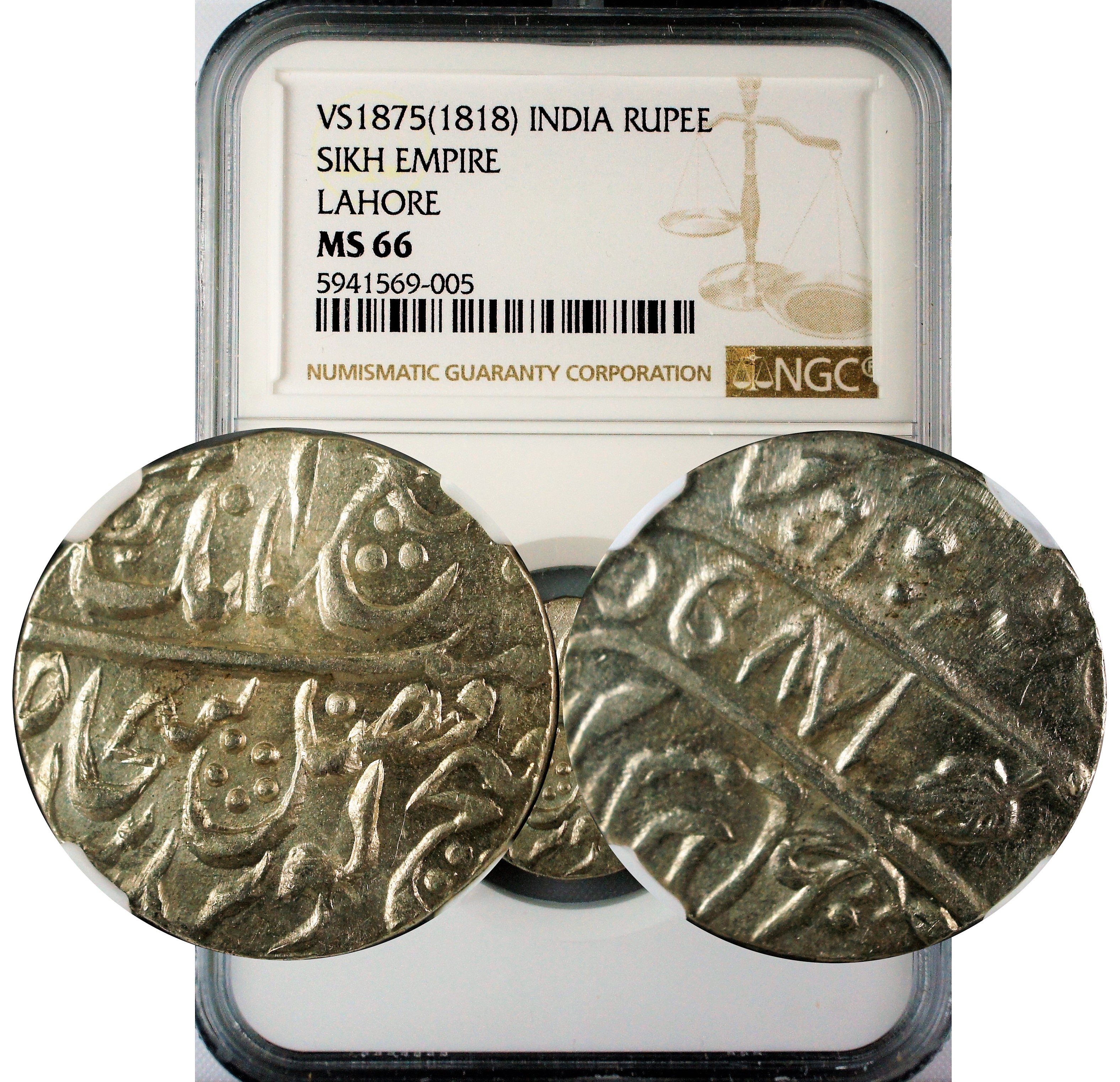India Sikh Empire VS875(1818) Rupee Lahore Mint NGC MS66