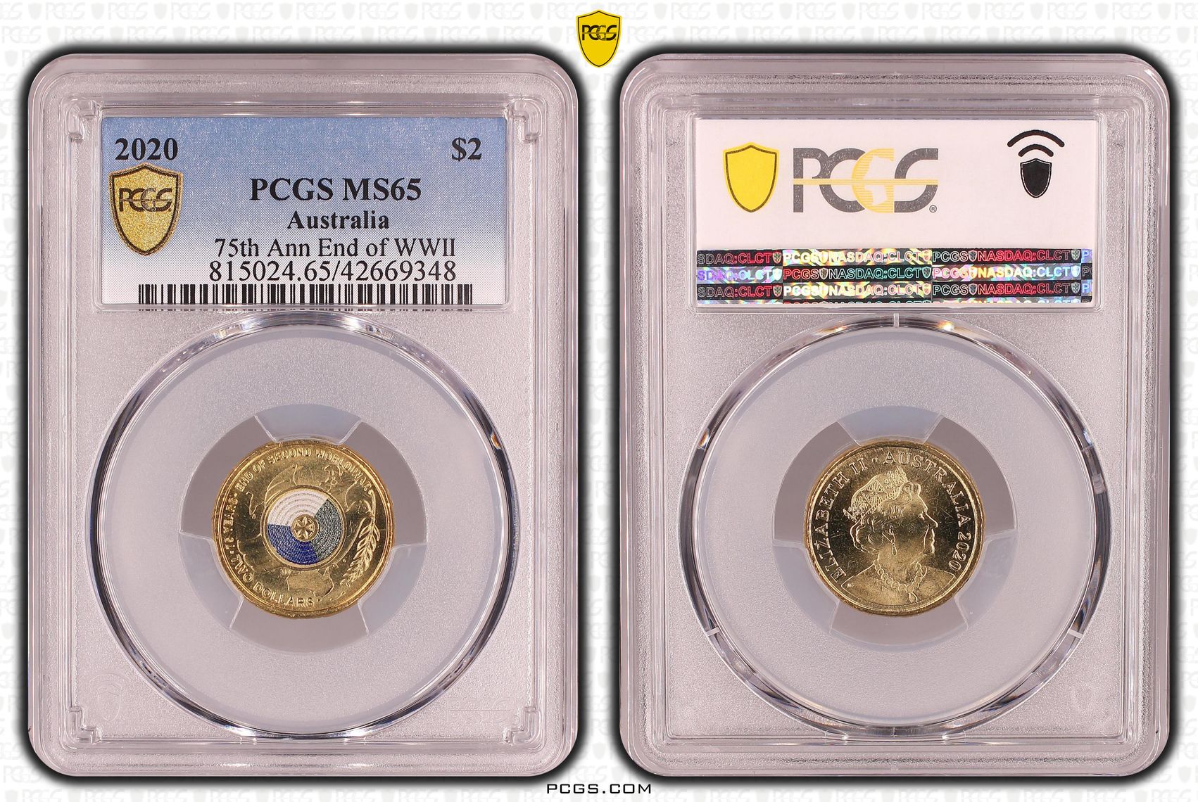 Elizabeth II, 75th Ann End of WWII, Two Dollar, 2020, PCGS MS65
