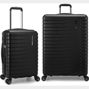 JETSTREAM TRAVELER'S CHOICE ARCHER POLYCARBONATE HARDSIDE SPINNER LUGGAGE SET, TIE DOWN STRAPS, BLACK, 2-PIECE