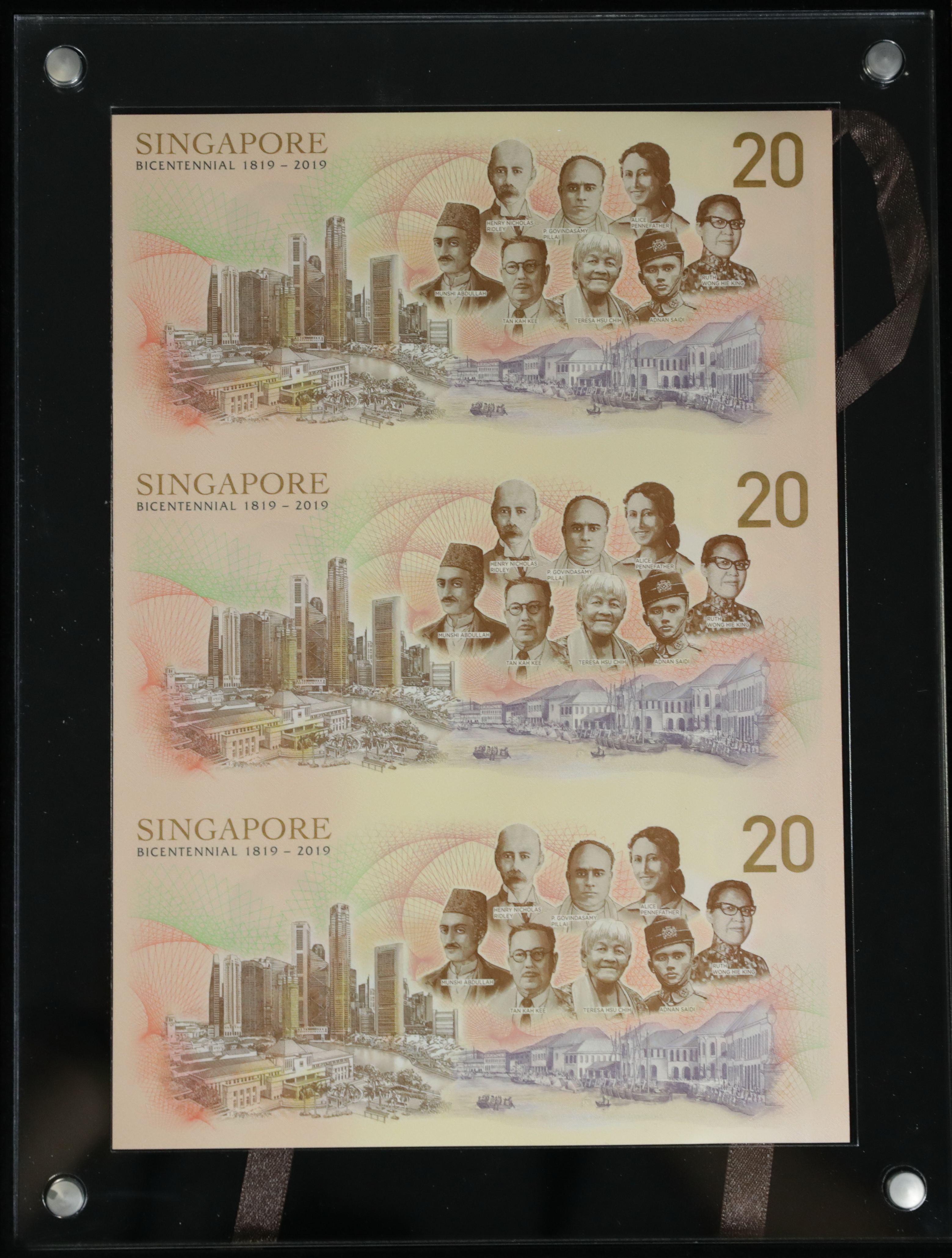 Singapore, 2019, 20 Dollars, S/N. AA 80/1/2/3509, UNC, Uncut Sheet