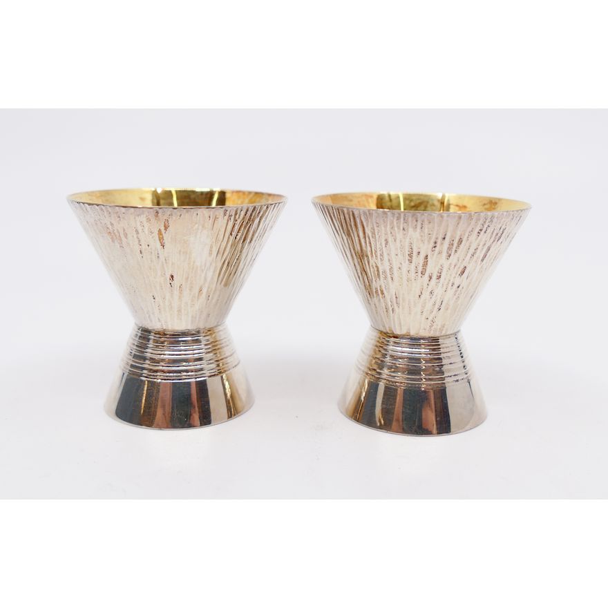 Pair Japanese Silver Sake Cups with Gold Wash Interior