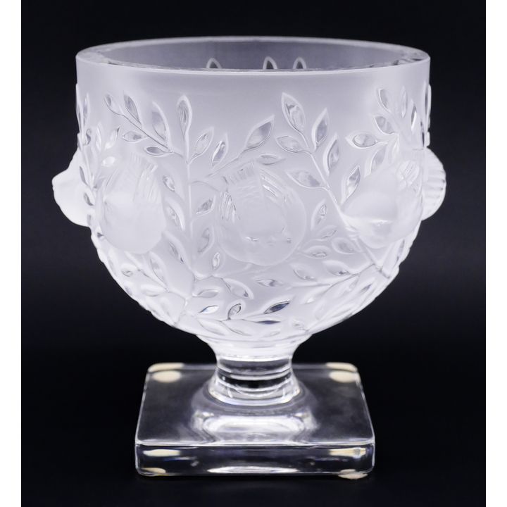 Lalique ''Elizabeth'' Crystal Bird Pedestal Vase 5.5