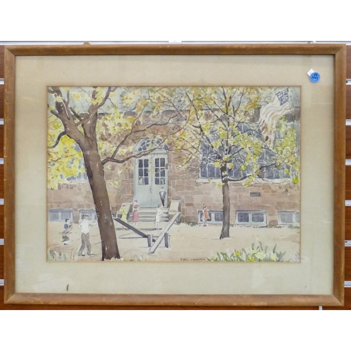 Theodore Cunningham (1899-1976 American) School Yard Watercolor