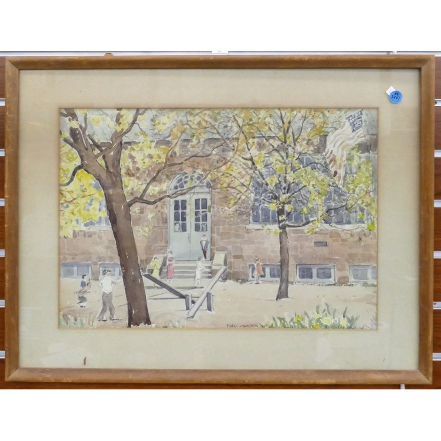 Theodore Cunningham (1899-1976 American) School Yard Watercolor