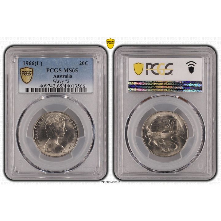 1966(L) Australia Twenty Cent, 20c Wavy 2 PCGS - MS65 -566"