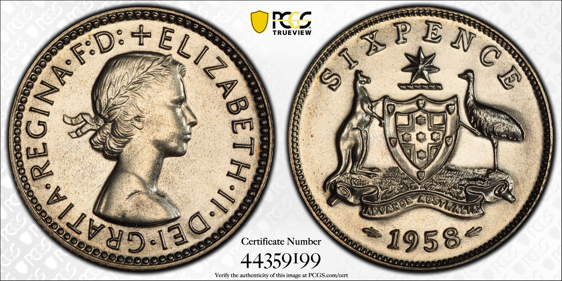 1958(m) Australia Sixpence 6D PCGS - PR66 -199