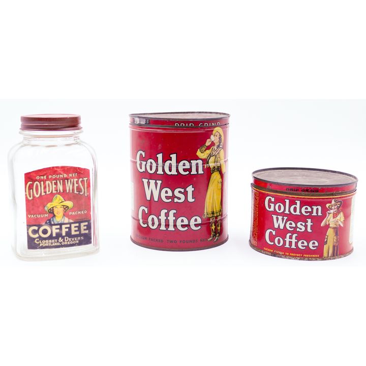 3pc Old Golden West Coffee Tins and Jar