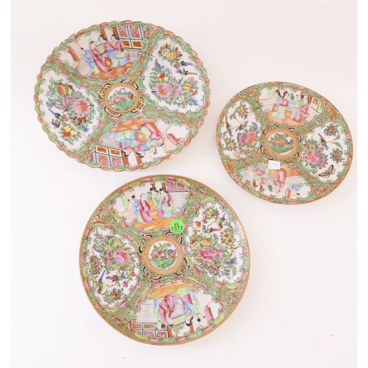 3pc Chinese Qing Rose Canton Plates- 7'' to 9.5''