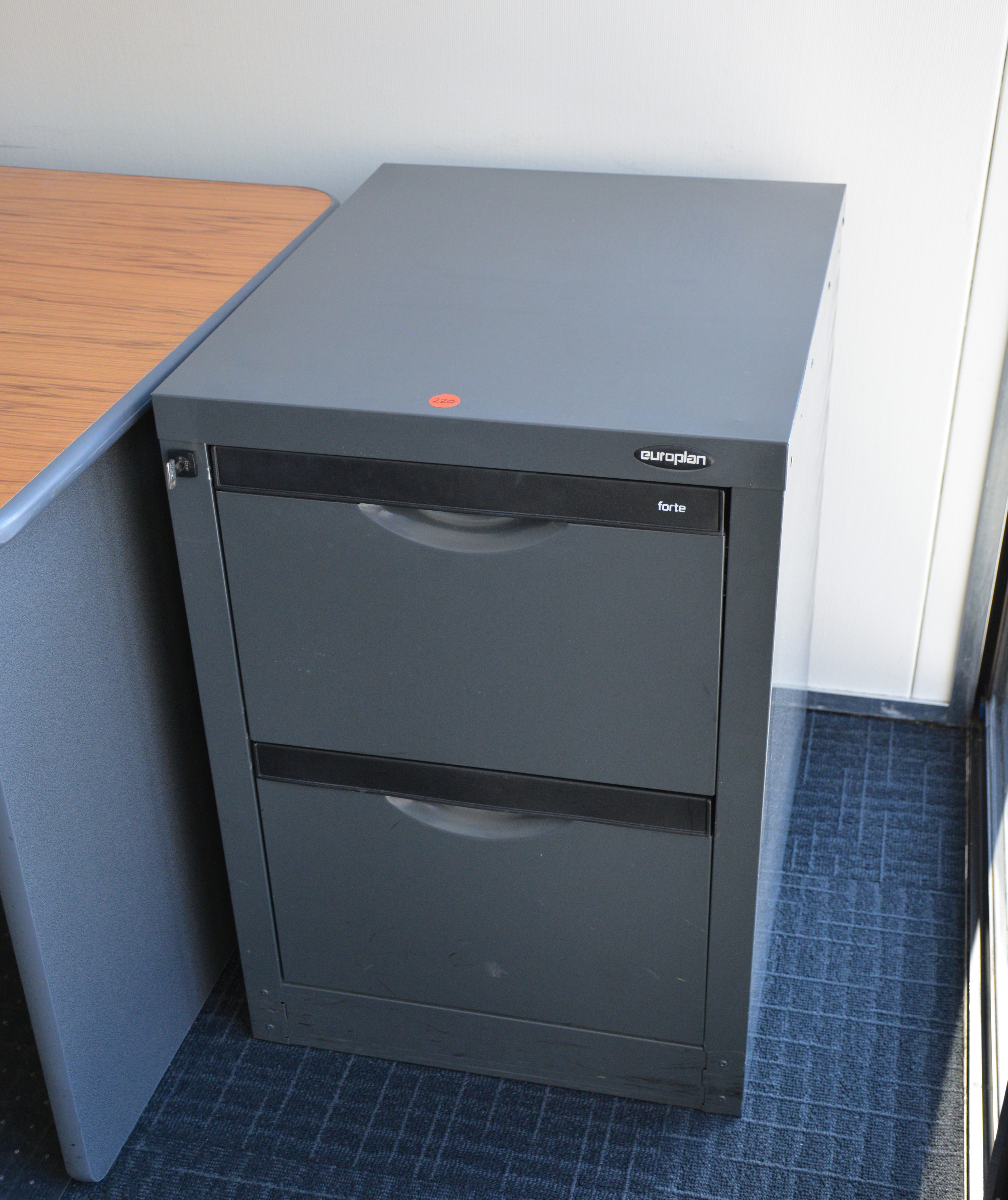 Grey Europlan Metal Office File Cabinet with Key — sold at auction in New Zealand for $25