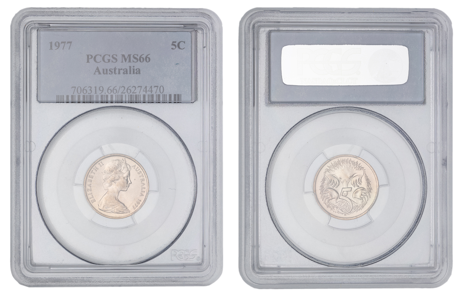 Elizabeth II, Five Cent, 1977, PCGS MS66