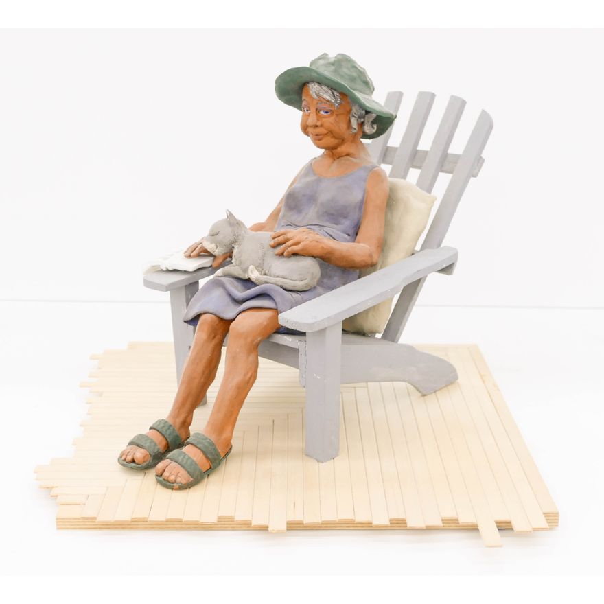 Marilyn Terry Reeves (20/21st Cent. Oregon) 'Woman with Cat' Ceramic Sculpture.