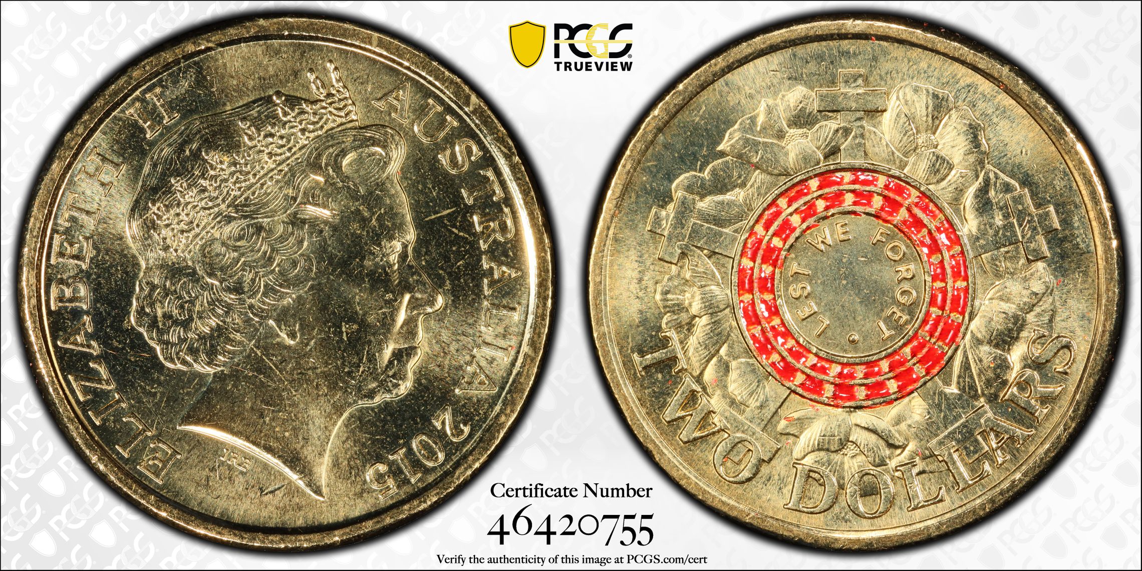 Lest We Forget, Two Dollar, 2015, PCGS MS 65