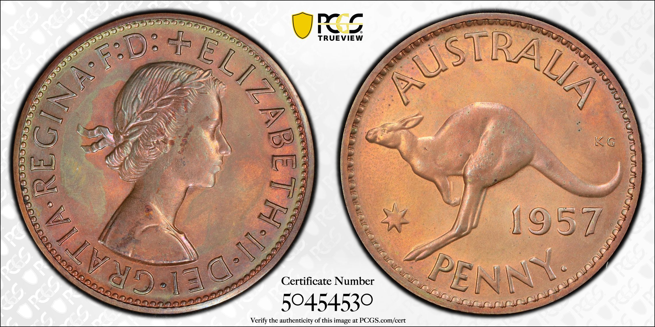 Elizabeth II, Matte, 3/0, Penny, 1957 Y. (p), PCGS PR64BN