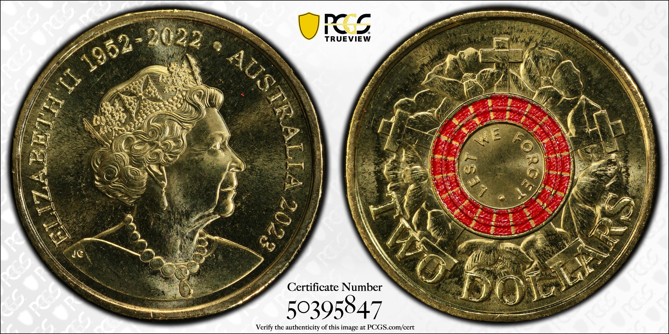 35th Ann $2 Coin Set Colourised Lest we Forget-War Graves, Two Dollar, 2023, PCGS MS66
