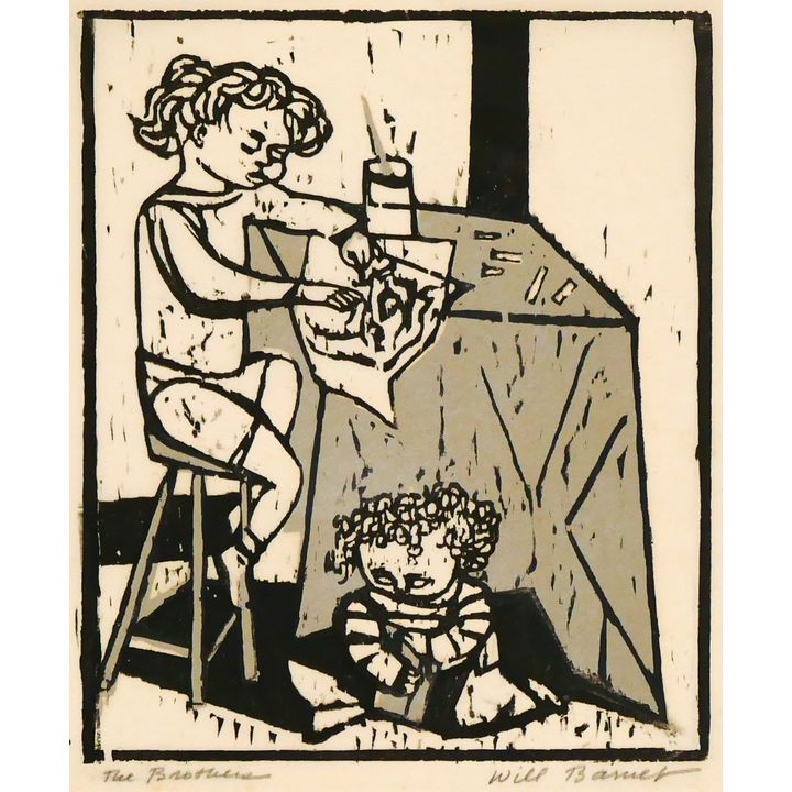 Will Barnet ''The Brothers'' Signed Linocut Print 12''x9''