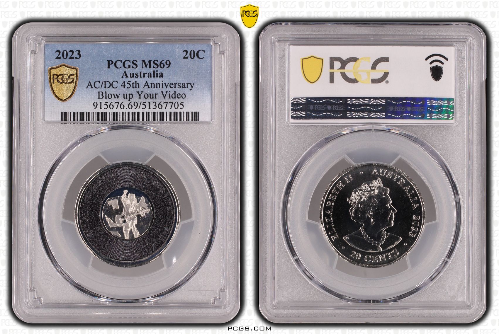 AC/DC 45th Anniversary - Blow up Your Video, Twenty Cent, 2023, PCGS MS69