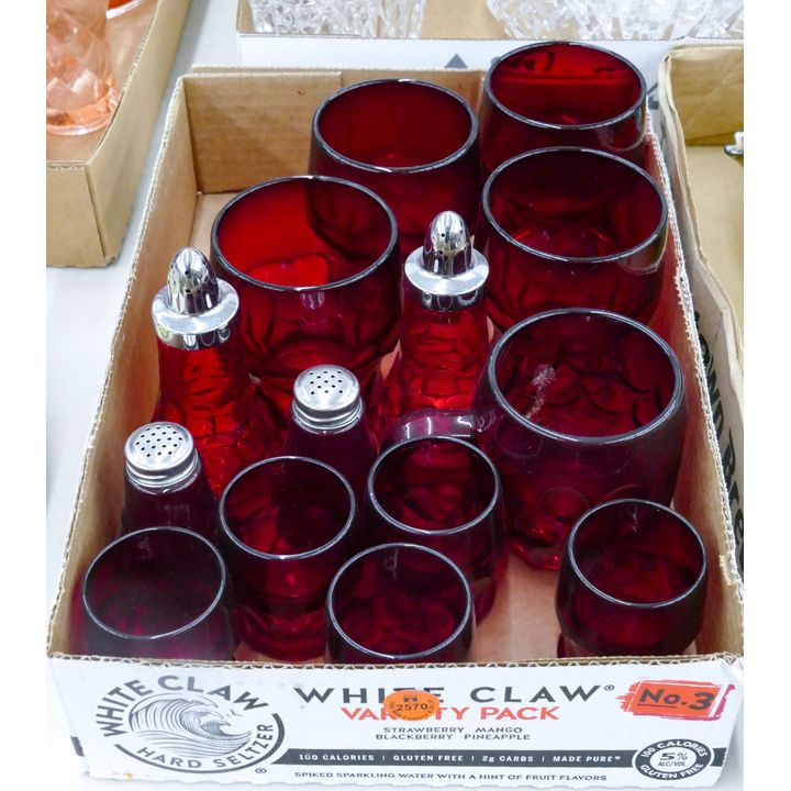 Box Vintage Ruby Red Glassware