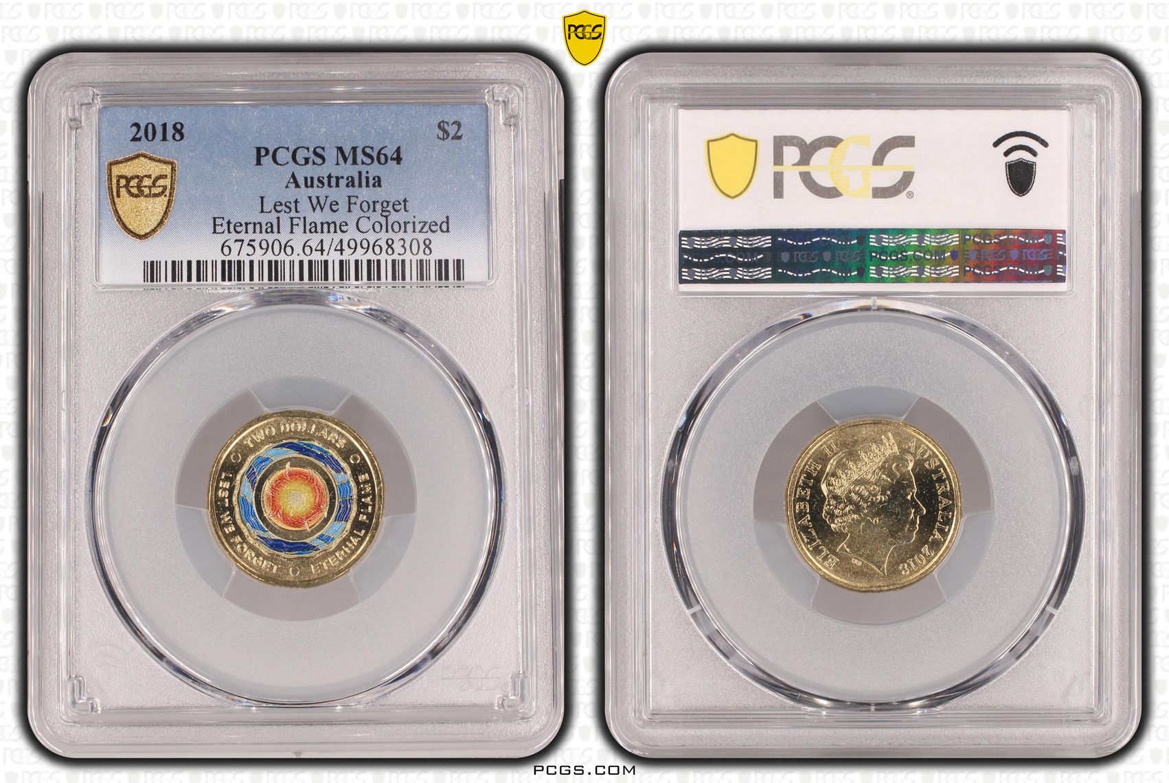 Lest We Forget - Eternal Flame Colorized, Two Dollar, 2018, PCGS MS64