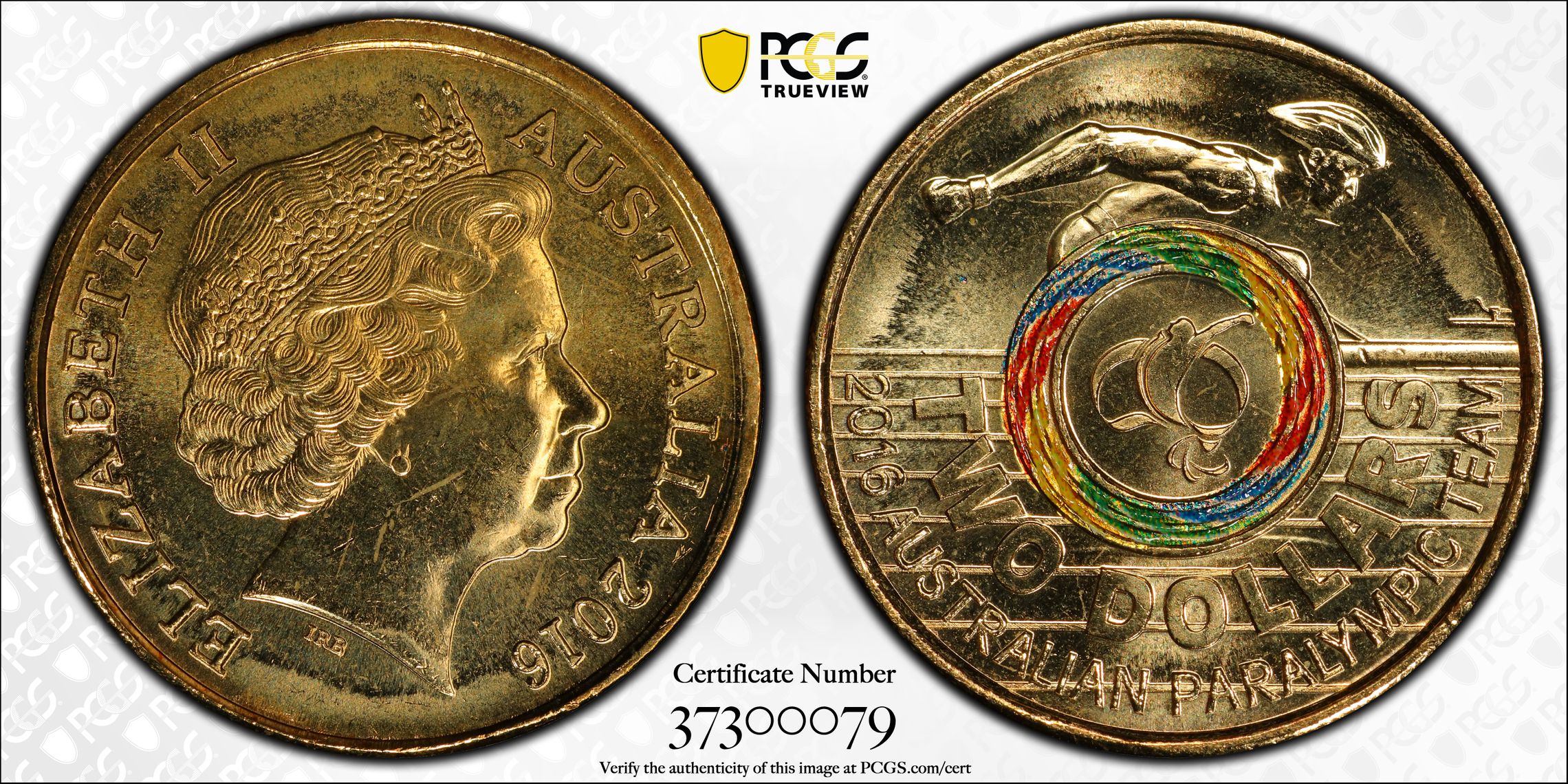 2016 Australia Two Dollar, $2 Paralympics PCGS - MS65 -079
