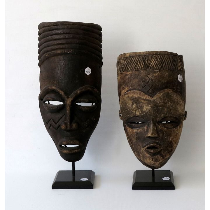 2 AFRICAN CARVED WOOD MASKS ON STANDS
