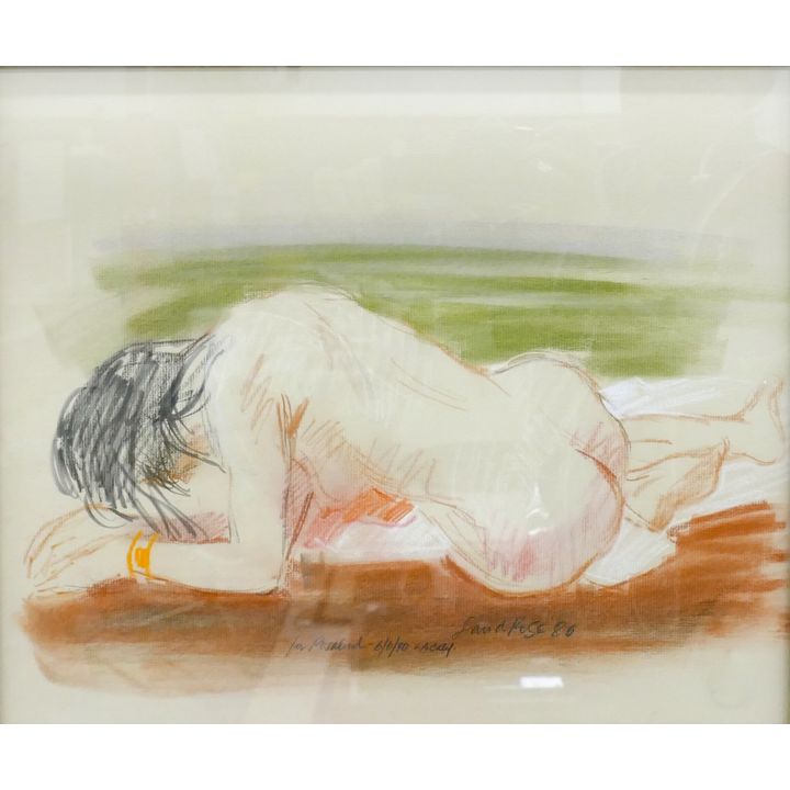 David Rose ''Reclining Nude'' Conte Crayon Framed 21''x24''