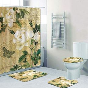 SHOWER CURTAINS WITH BATH RUGS NON-SLIP SOFT TOILET LID COVER FOR BATHROOM,WATERPROOF HOME TUB CURTAINS SETS WITH MEMORY FOAM RUGS