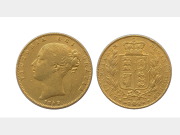1842 VICTORIA SHIELD LONDON MINT SOVEREIGN