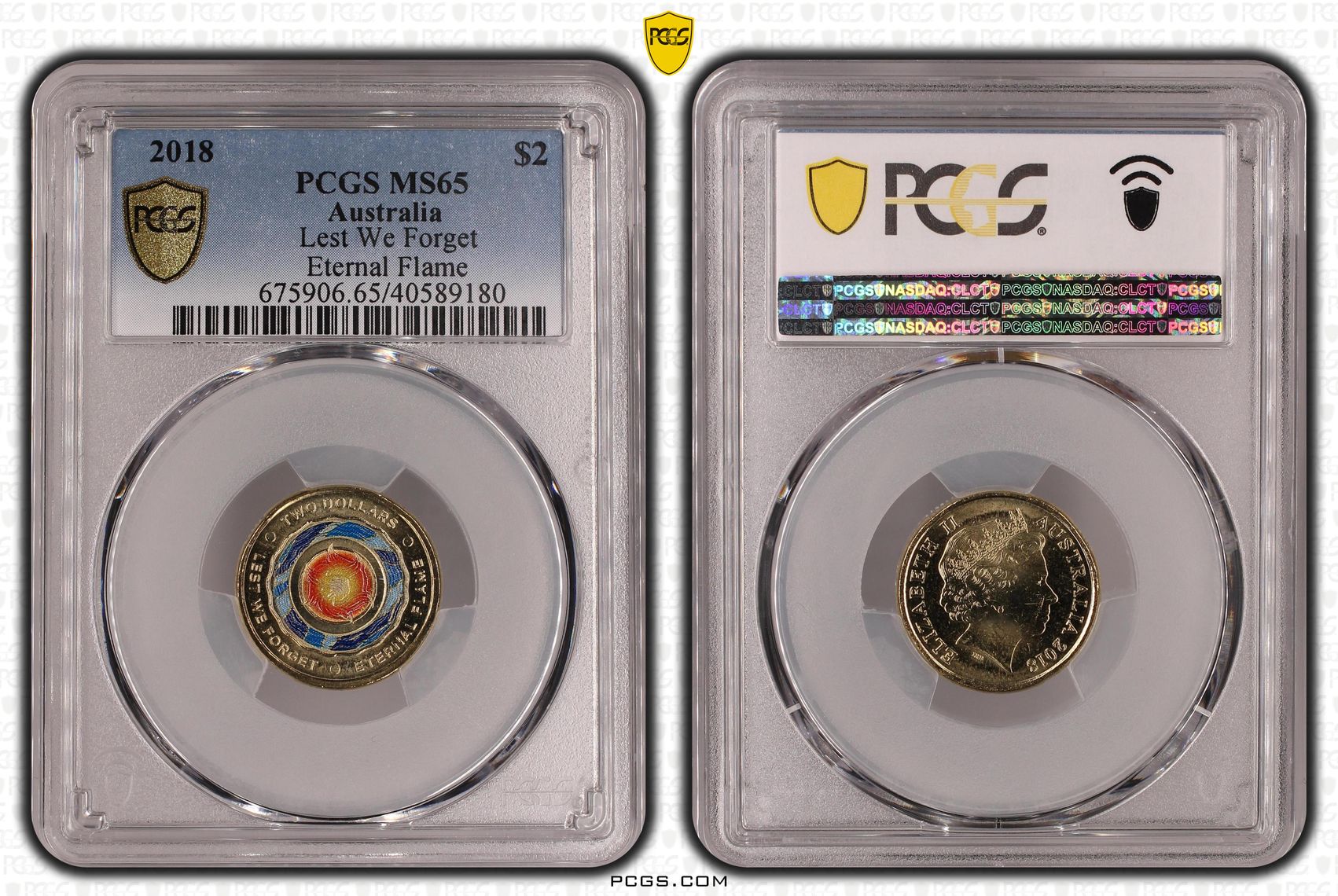 2018 Australia Two Dollar, $2 Lest We Forget - Eternal Flame PCGS - MS65 -180
