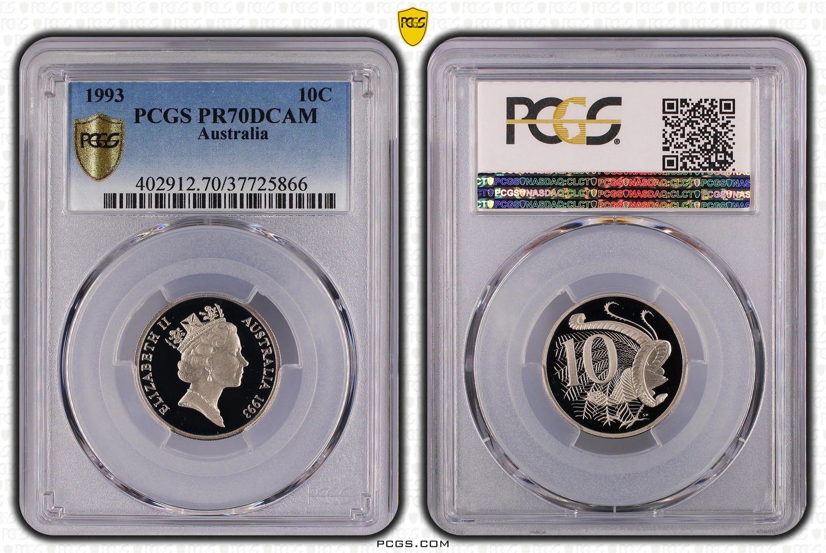 Elizabeth II, Ten Cent, 1993, PCGS PR70DCAM