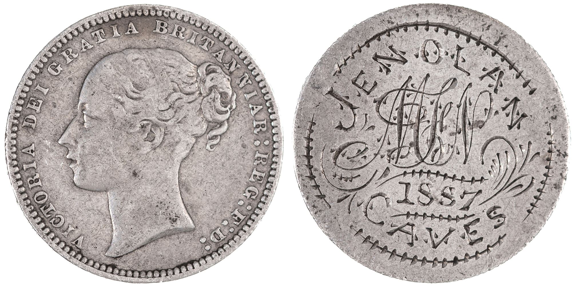 Great Britain, Jenolan Caves Engraved Shilling, 1887, Fine