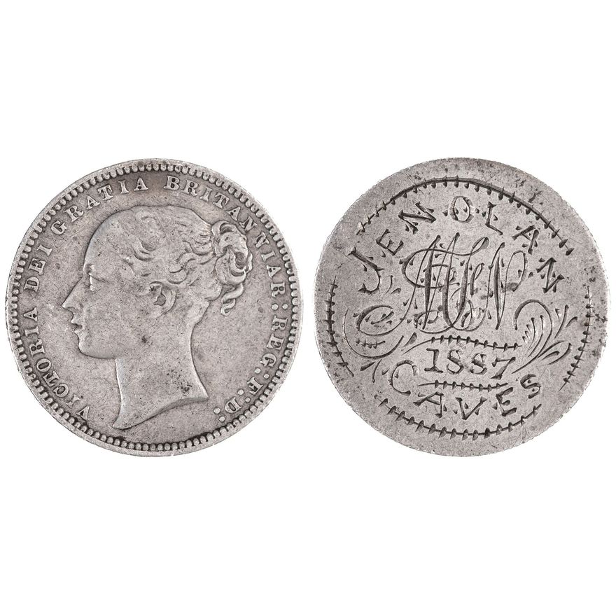 Great Britain, Jenolan Caves Engraved Shilling, 1887,  Fine