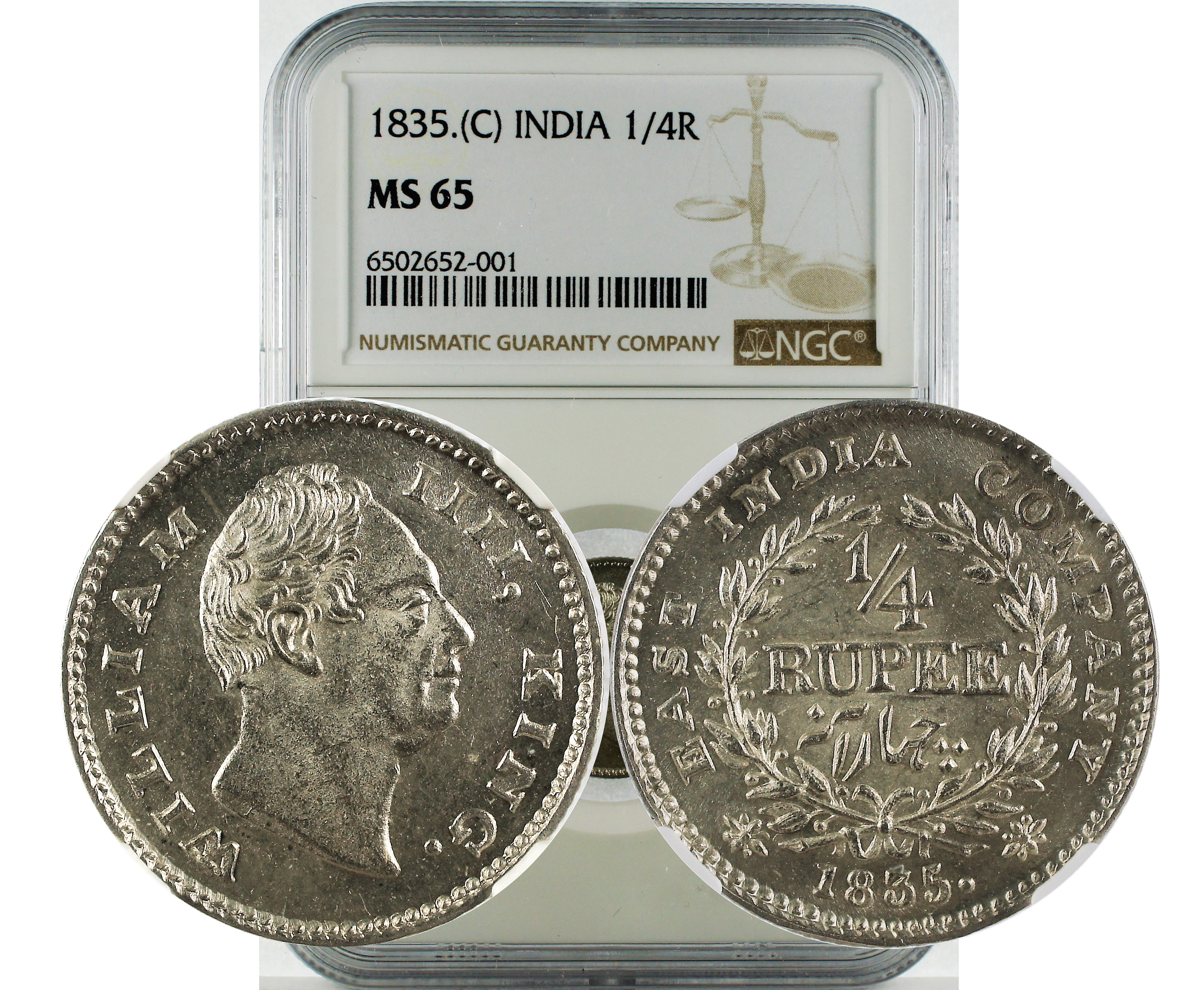 1835.(C) INDIA 1/4R MS 65