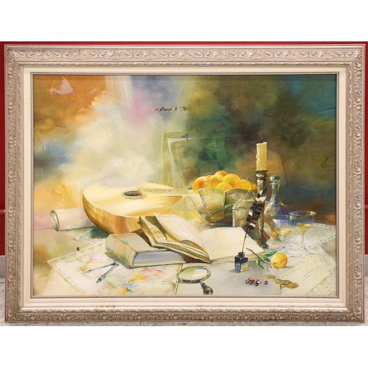 Michael Gorban (Russian) Still Life with Lute Oil Painting Framed 37''x47''