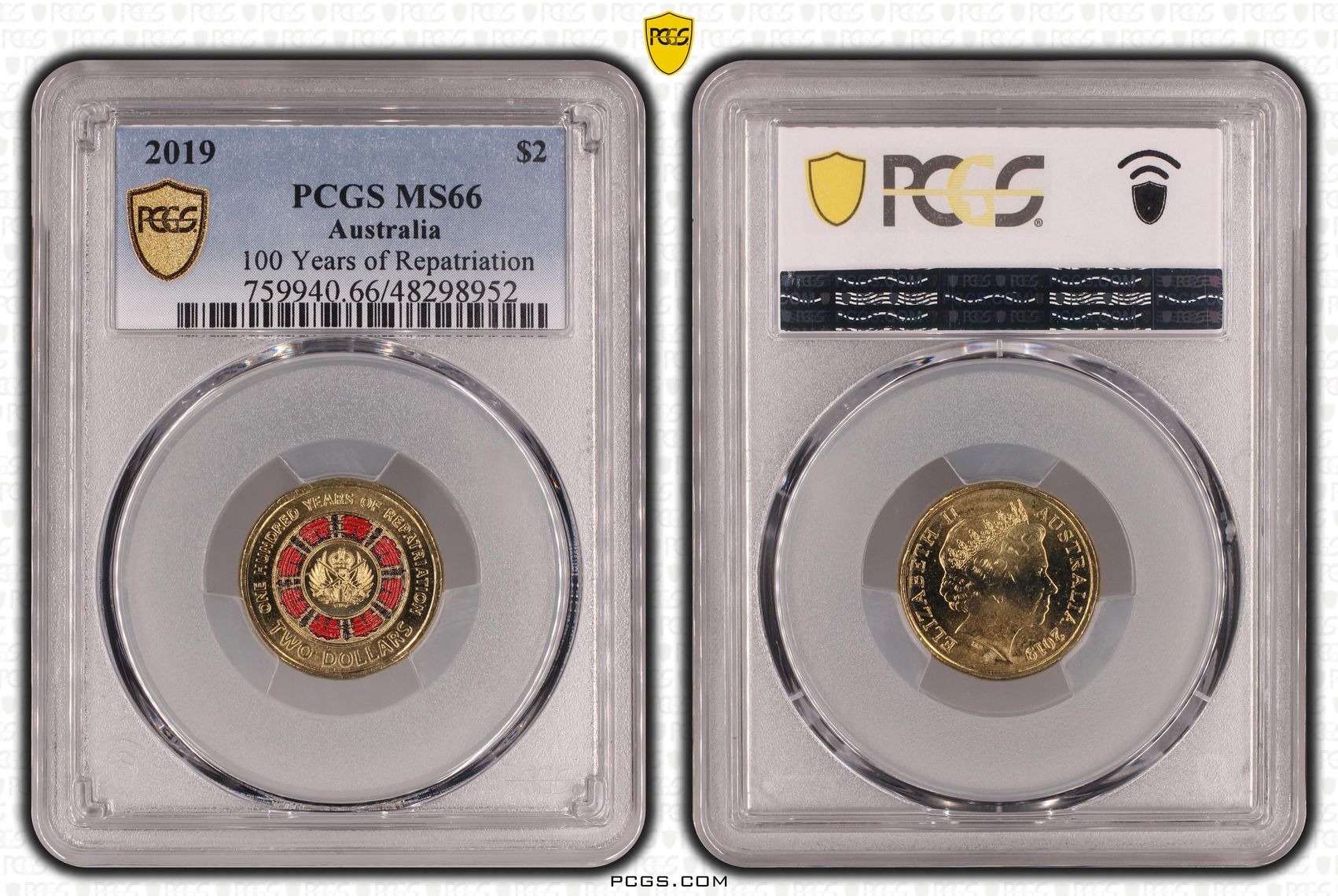 100 Years of Repatriation Colourised, Two Dollar, 2019, PCGS MS66