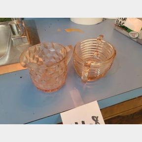 Pink depression creamer and mixed marriage sugar
