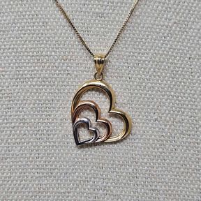 14K Yellow Gold Multi-Tone Open Heart Pendant 18" Chain Necklace