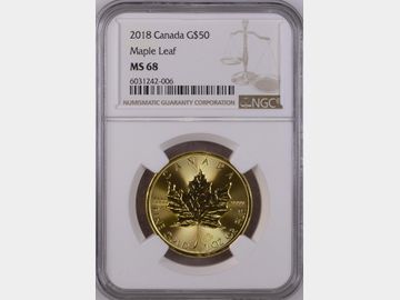 2018 CANADA ELIZABETH II 1oz GOLD $50 MAPLE LEAF COIN MS68