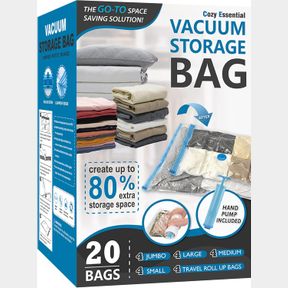 20 PACK 18 PACK VACUUM STORAGE BAGS, SPACE SAVER BAGS (4 JUMBO/4 LARGE/3 MEDIUM/3 SMALL/4 ROLL) COMPRESSION STORAGE BAGS FOR COMFO