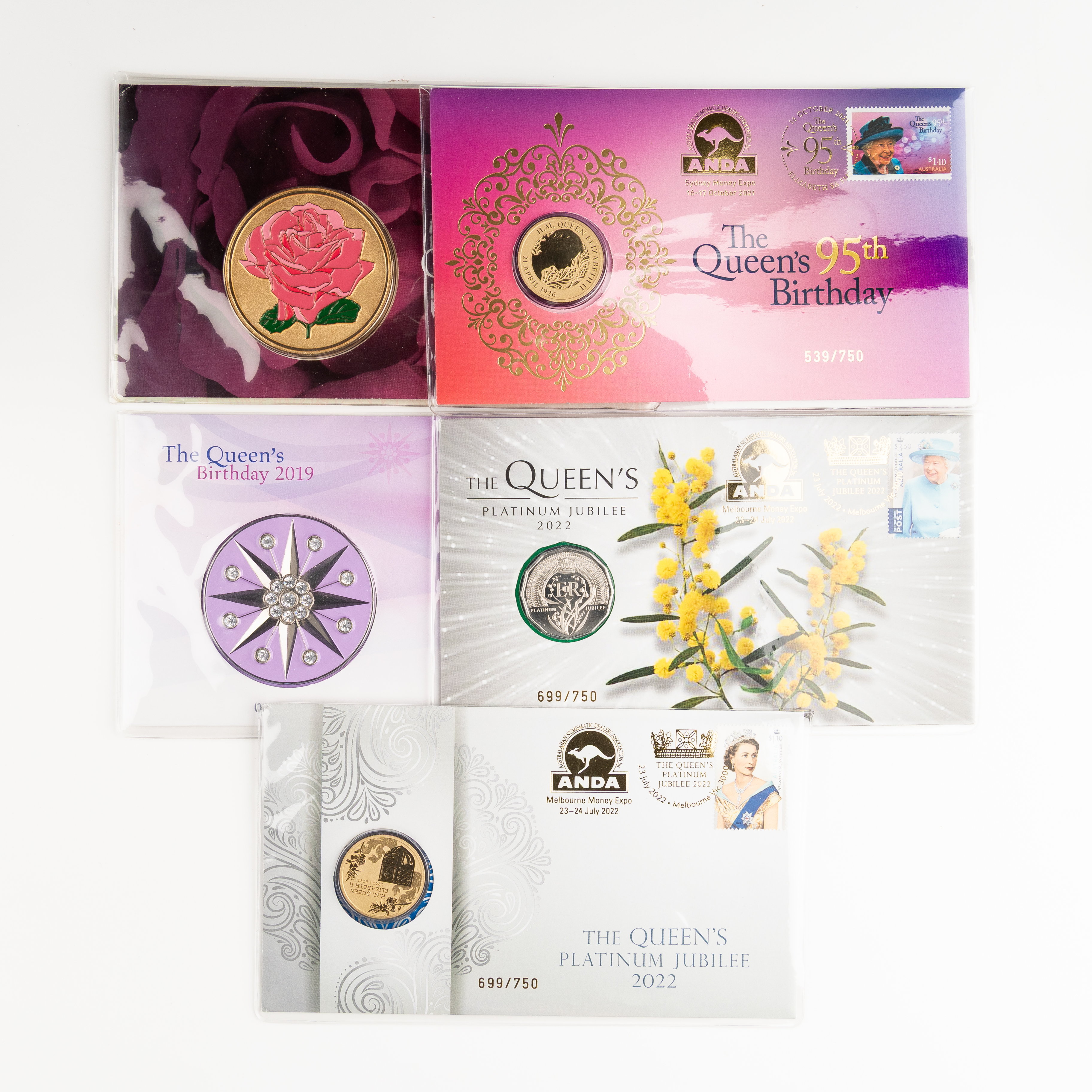 160 · Elizabeth II, QEII Birthday, New Effigy & Platinum Jubilee, Fifty Cents - One Dollar, 2018 - 2022,  UNC