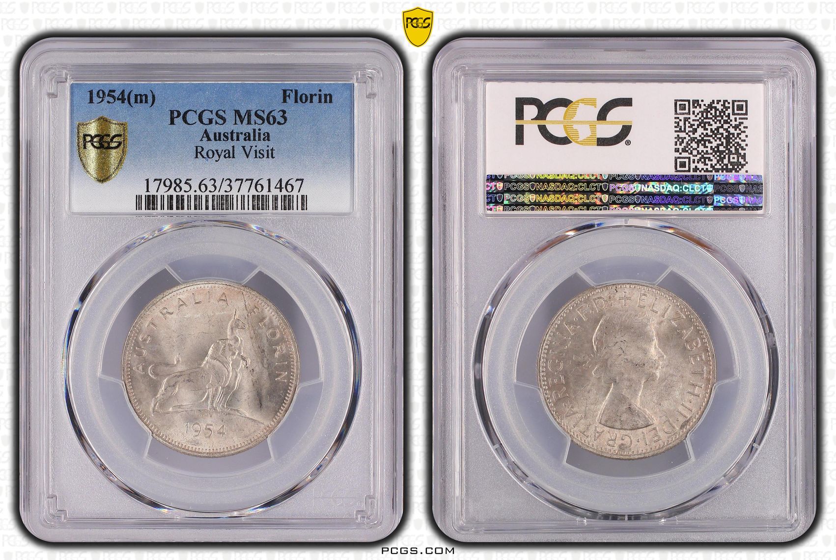 Royal Visit, Florin, 1954, PCGS MS63