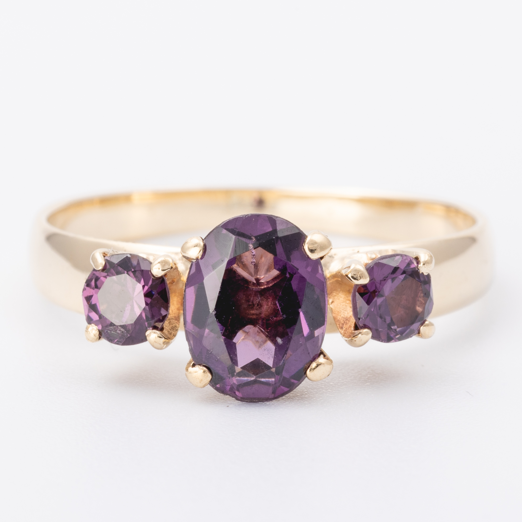 Purple Three Stone Ring 9ct Gold