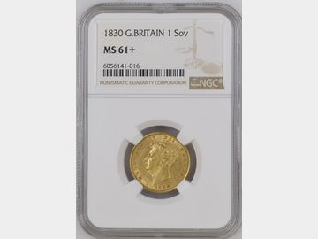 1830 GEORGE IV BARE HEAD SOVEREIGN MS61+