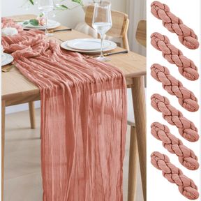 ASEE'M 6PCS TABLE RUNNER CHEESECLOTH 10FT DARK ROSE BOHO GAUZE FABRIC RUSTIC SHEER CHEESE CLOTH RUNNERS FOR WEDDING BRIDAL SHOWER