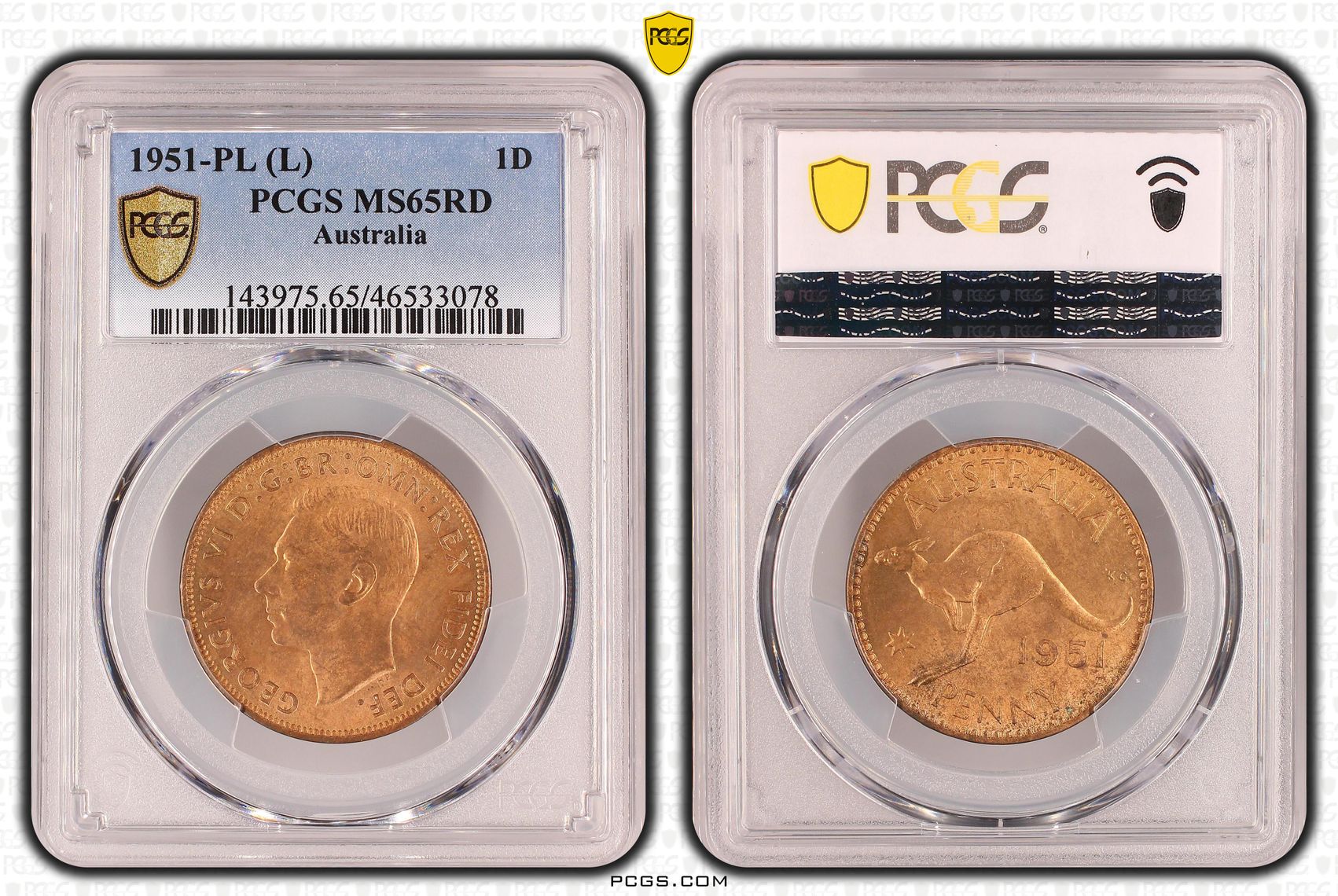 George VI, Penny, 1951-PL, PCGS MS65RD