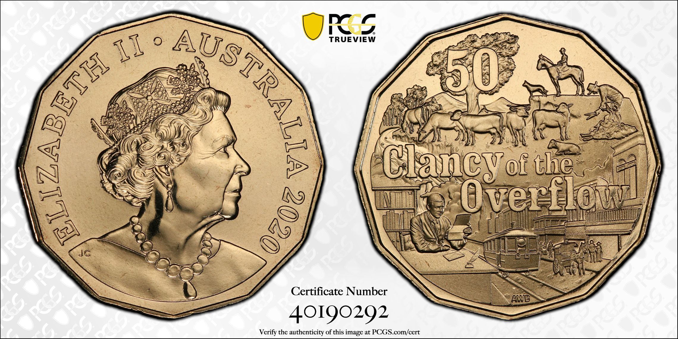 Elizabeth II, Clancy of the Overflow, Fifty Cent, 2020, PCGS MS 68