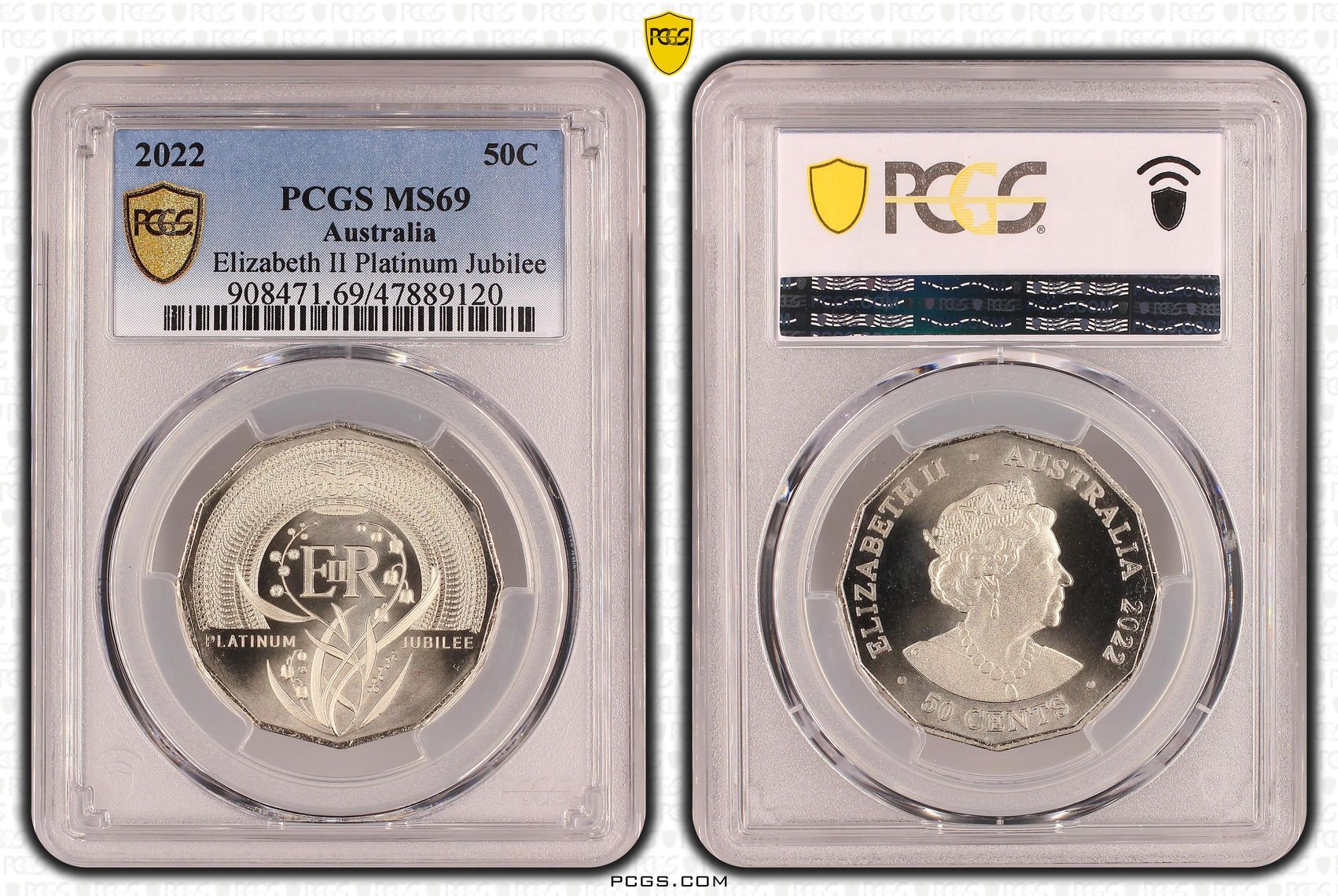 163 · Elizabeth II Platinum Jubilee , Fifty Cent, 2022, PCGS MS69