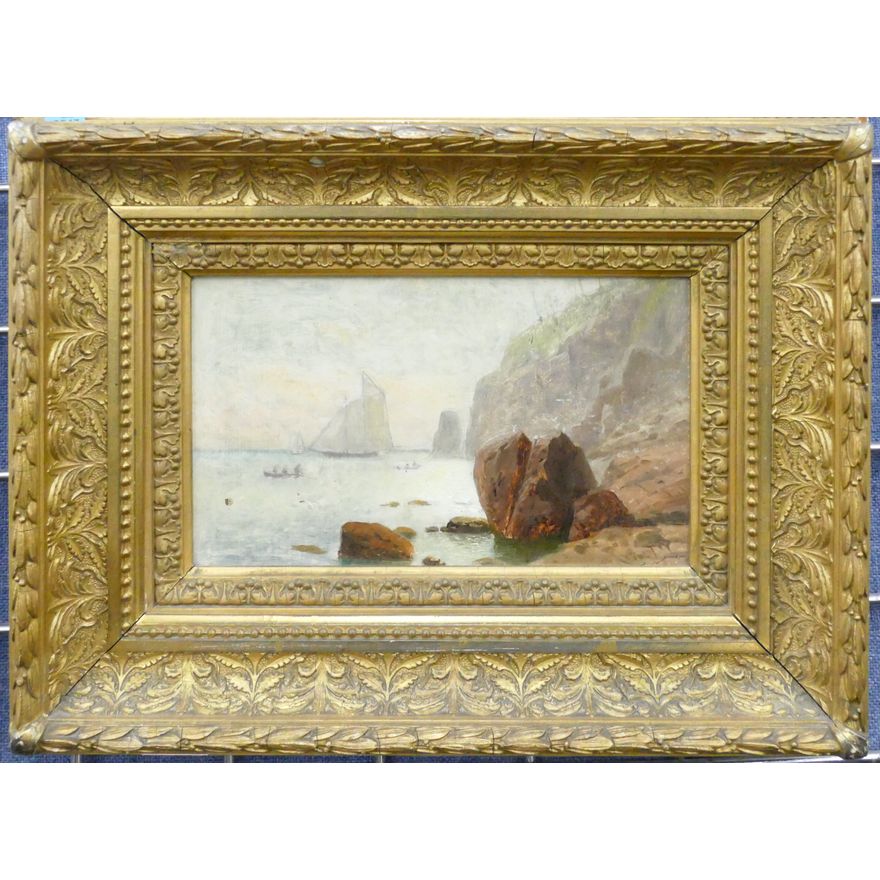 Antique Seascape Small Oil Painting Gilt Framed 12''x16''