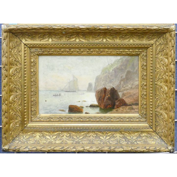 Antique Seascape Small Oil Painting Gilt Framed 12''x16''