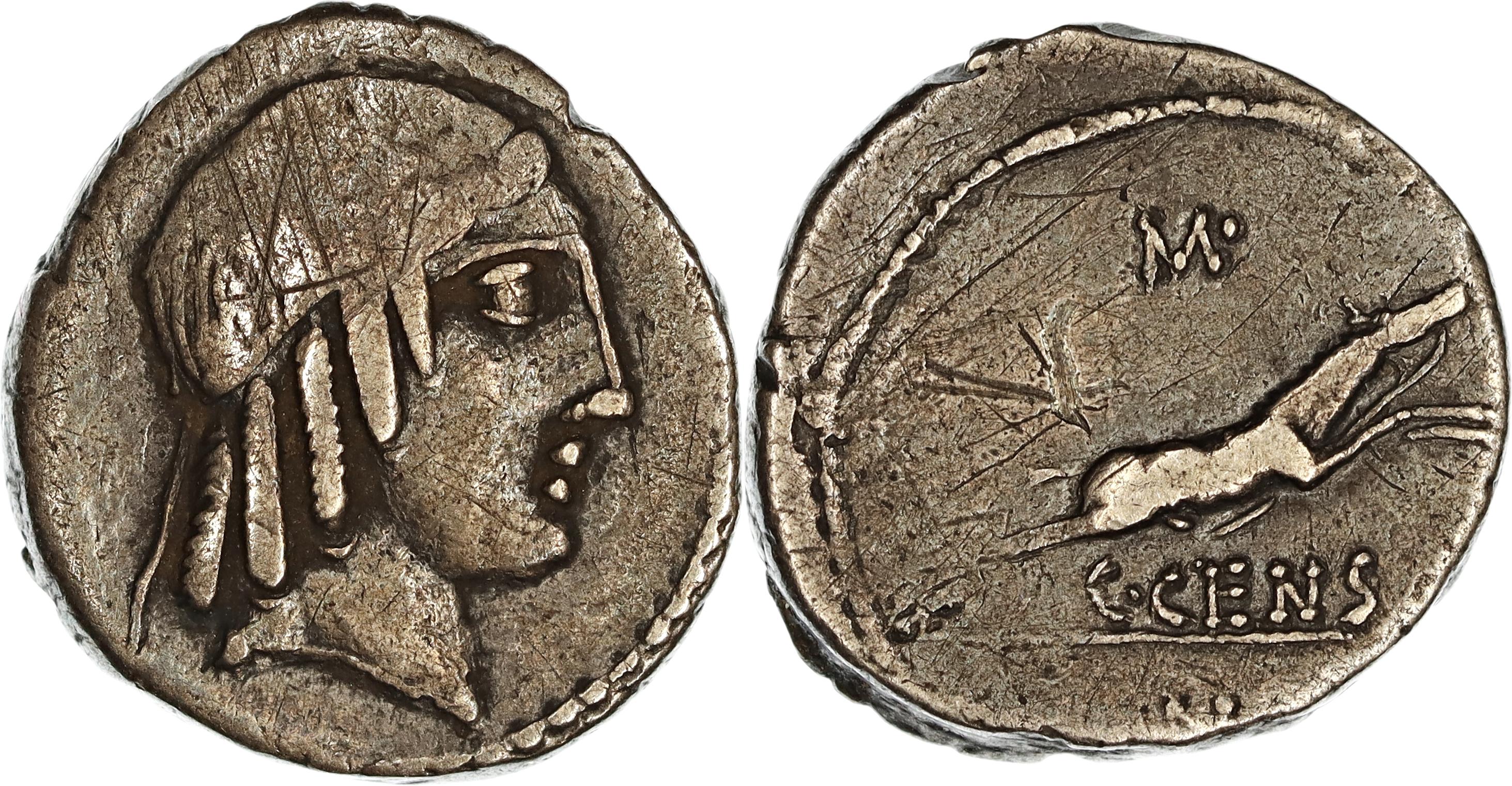 Roman Republic, C. Marcius Censorinus, Silver Denarius, 88 BC, gF-nVF
